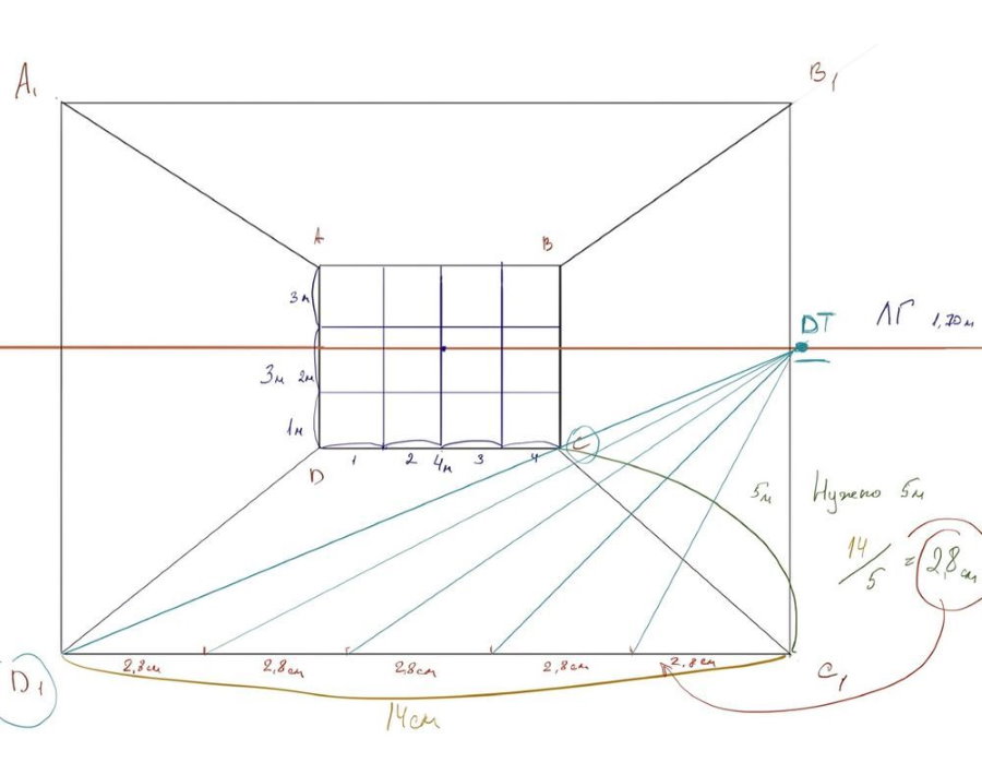 Un exemple de dessin d'un croquis d'une pièce en perspective