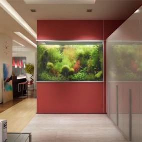 Aquarium dans le mur du hall d'une maison de campagne