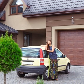 Baby car in front of the garage door