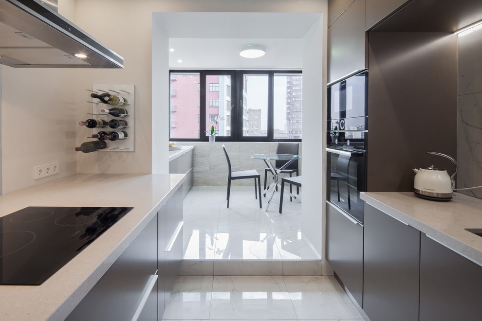 Glossy kitchen floor with balcony