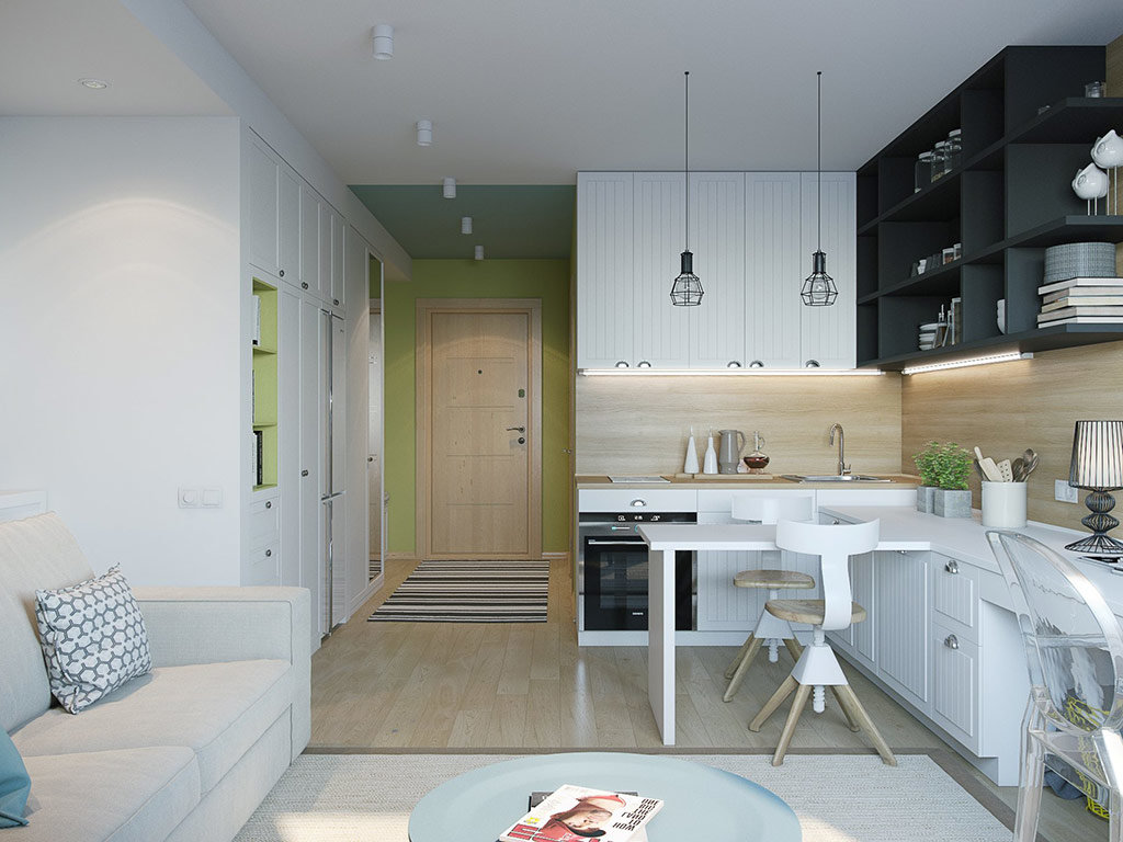 kitchen in studio apartment