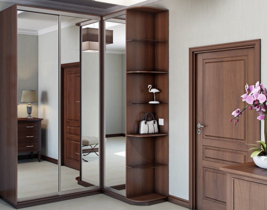 Armoire d'angle avec portes miroir