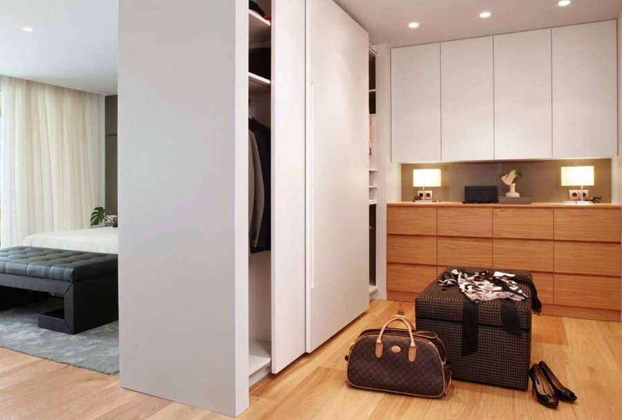 Wardrobe-partition in the interior of the studio apartment