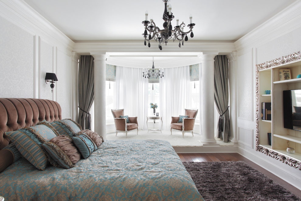 Classic bedroom interior with attached balcony